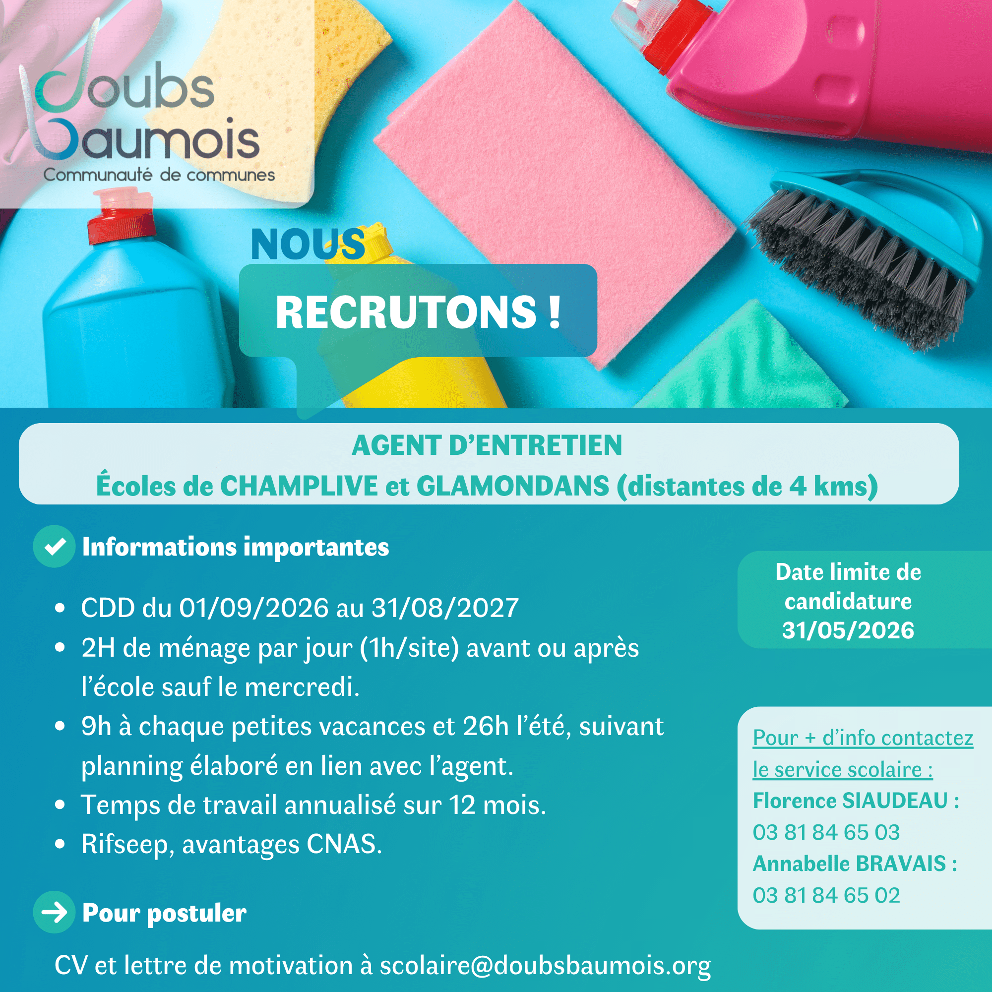 Offre d'emploi AGENT D'entretien 2026