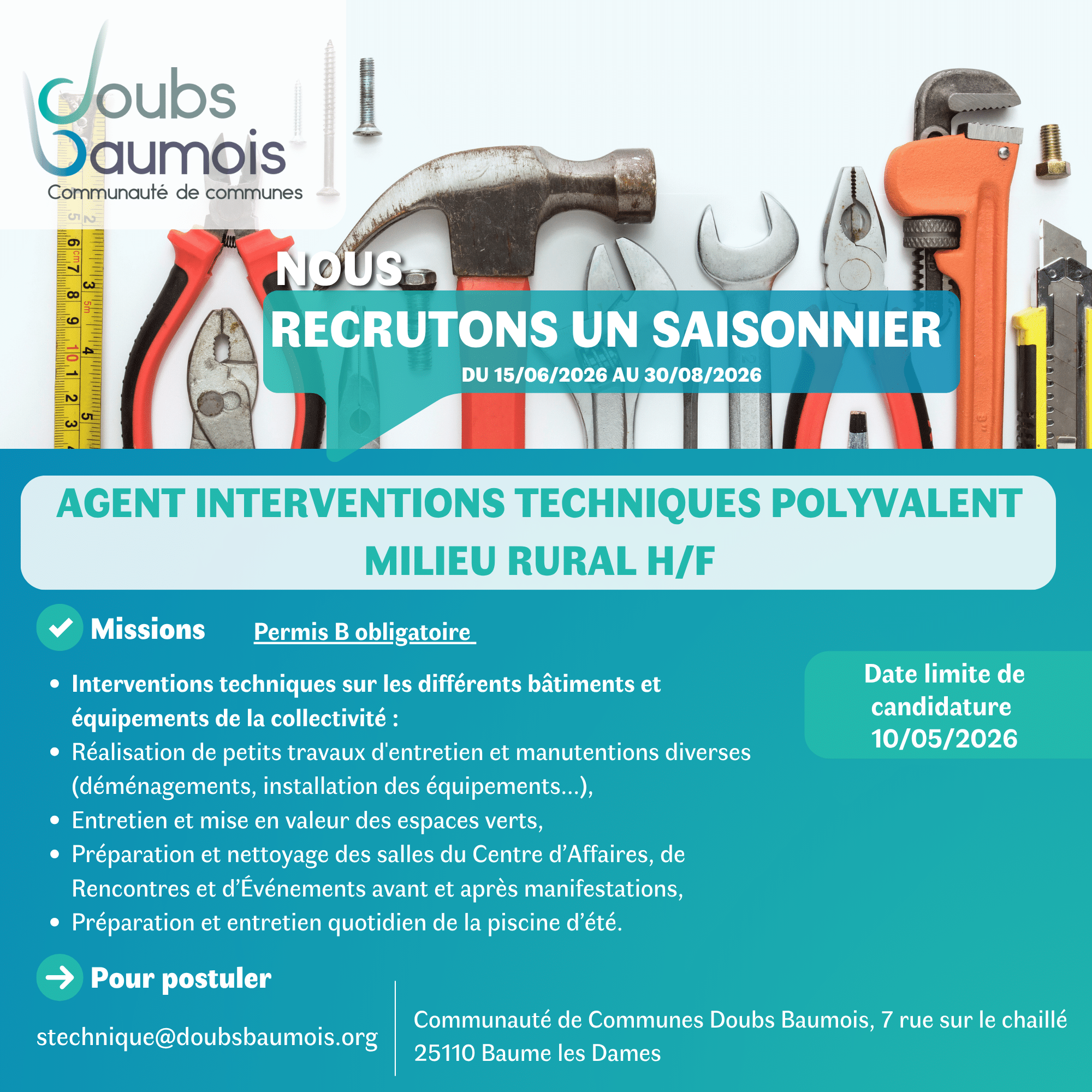Saisonnier Agent interventions techniques polyvalent milieu rural
