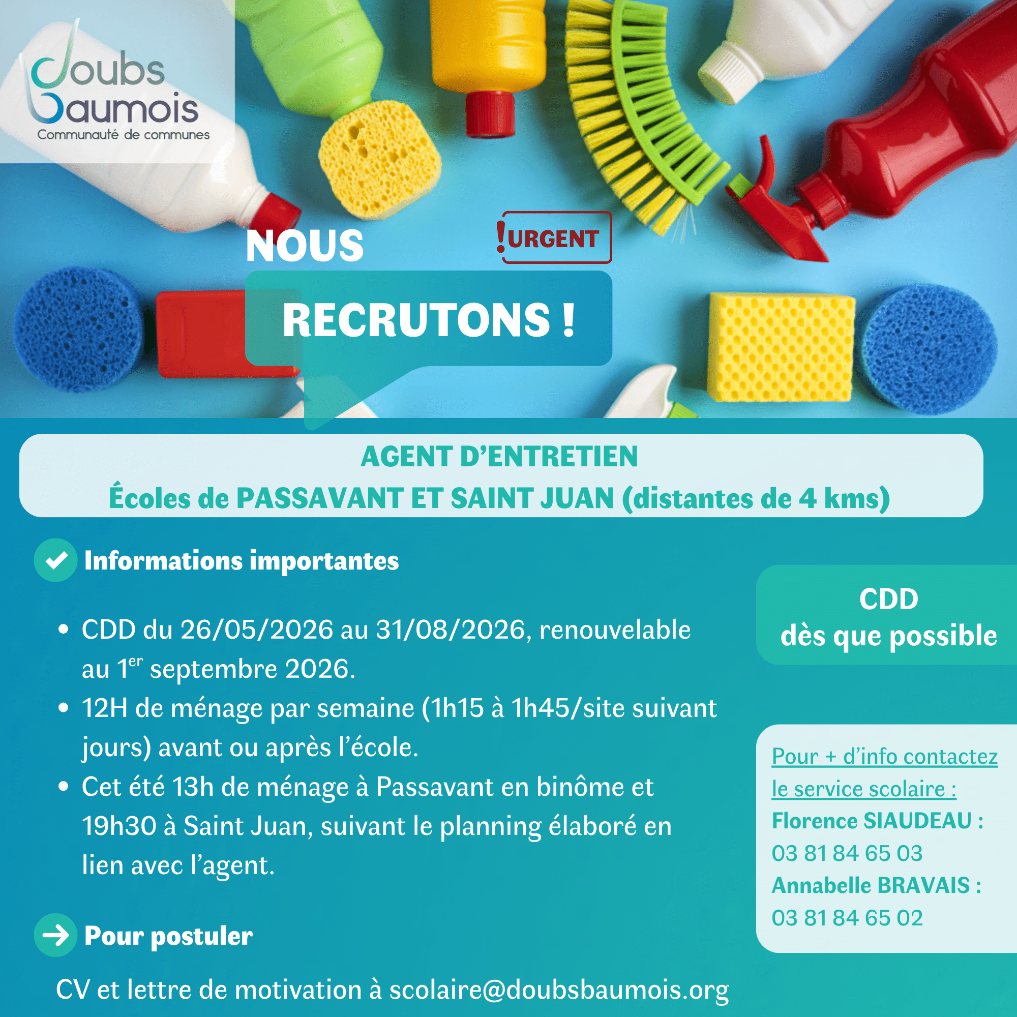 Offre d'emploi AGENT D'entretien passavant saint juan